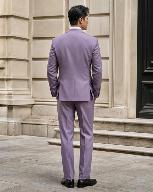 Lilac Wool Shawl Lapel Suit - Custom Made to Measure back view