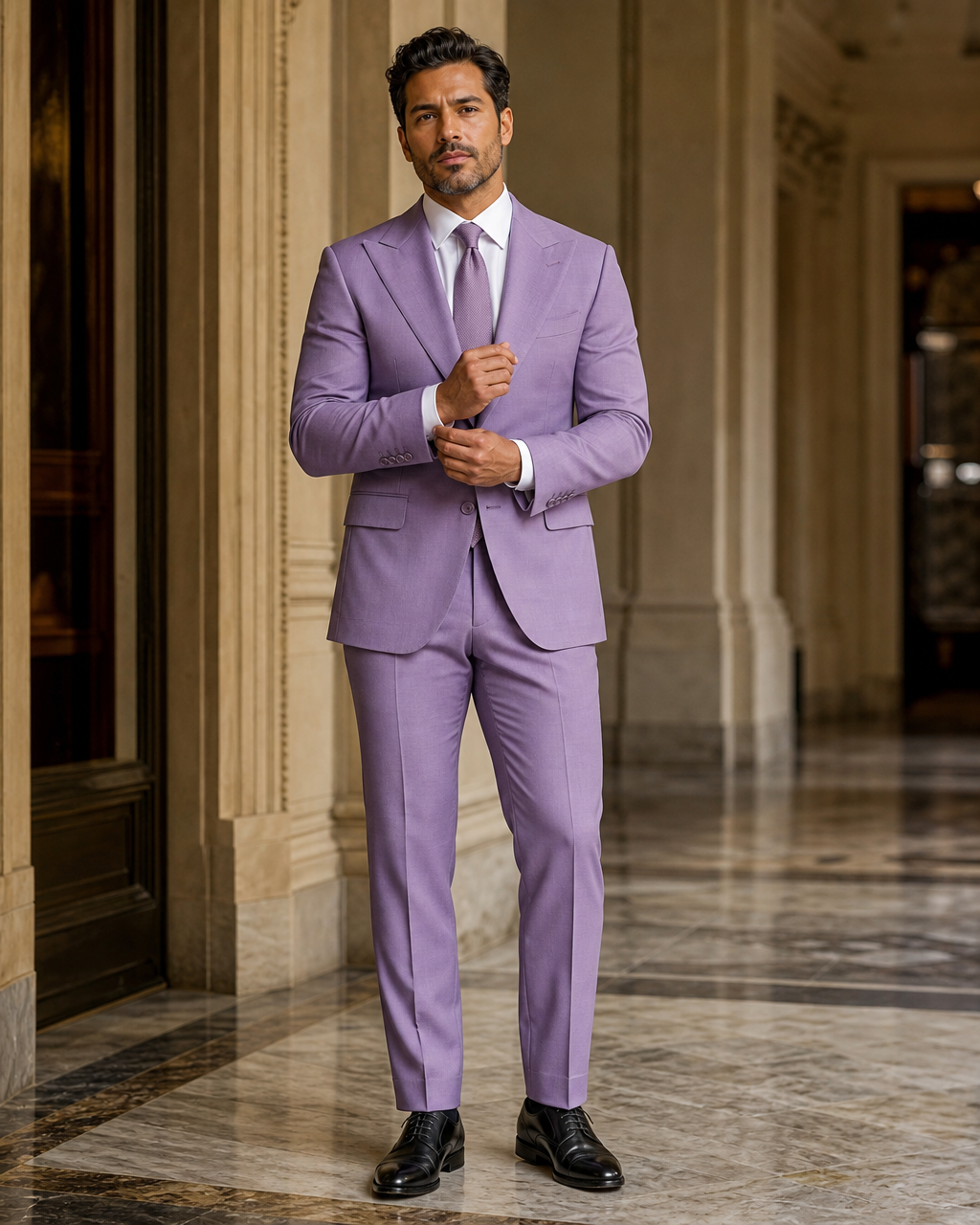 Lilac Wool Winter Suit - Custom Made to Measure front view