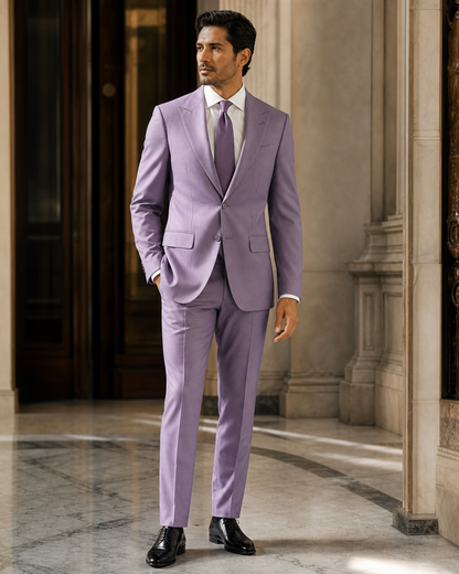 Lilac Wool Winter Suit - Custom Made to Measure side back view