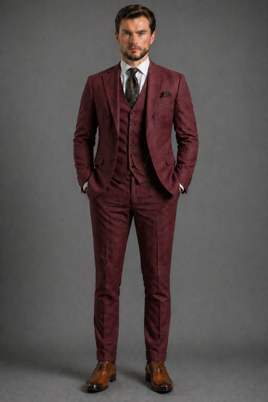 Maroon Linen Slim Fit Suit — Custom Made to Measure