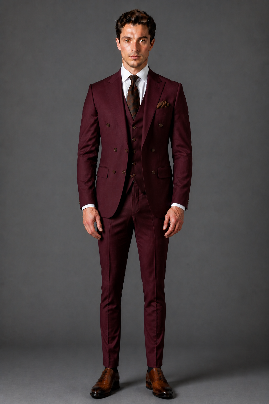 Maroon Silk Blend Groomsmen Suit — Custom Made to Measure