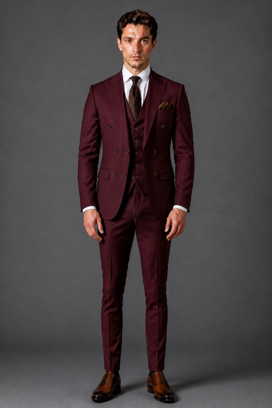 Maroon Silk Blend Groomsmen Suit — Custom Made to Measure