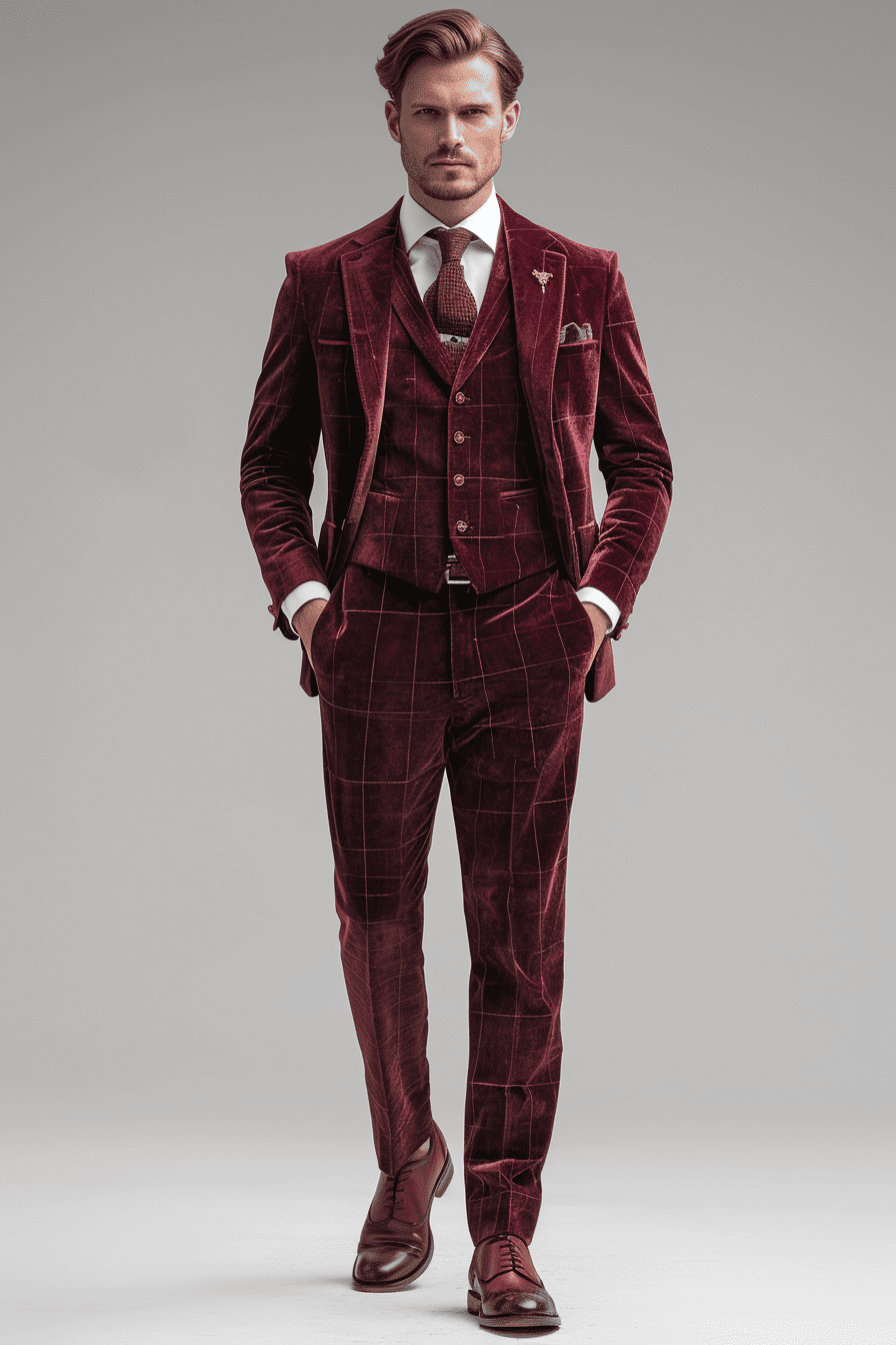 Maroon Velvet Prom Suit — Custom Made to Measure