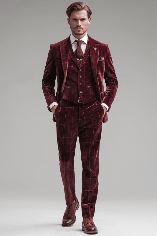 Maroon Velvet Prom Suit — Custom Made to Measure