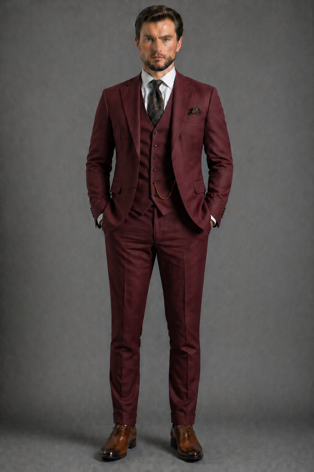 Maroon Wool Father of the Bride Suit — Custom Made