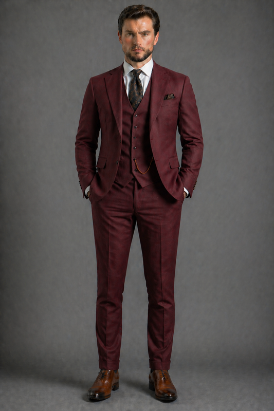 Maroon Wool Father of the Bride Suit — Custom Made