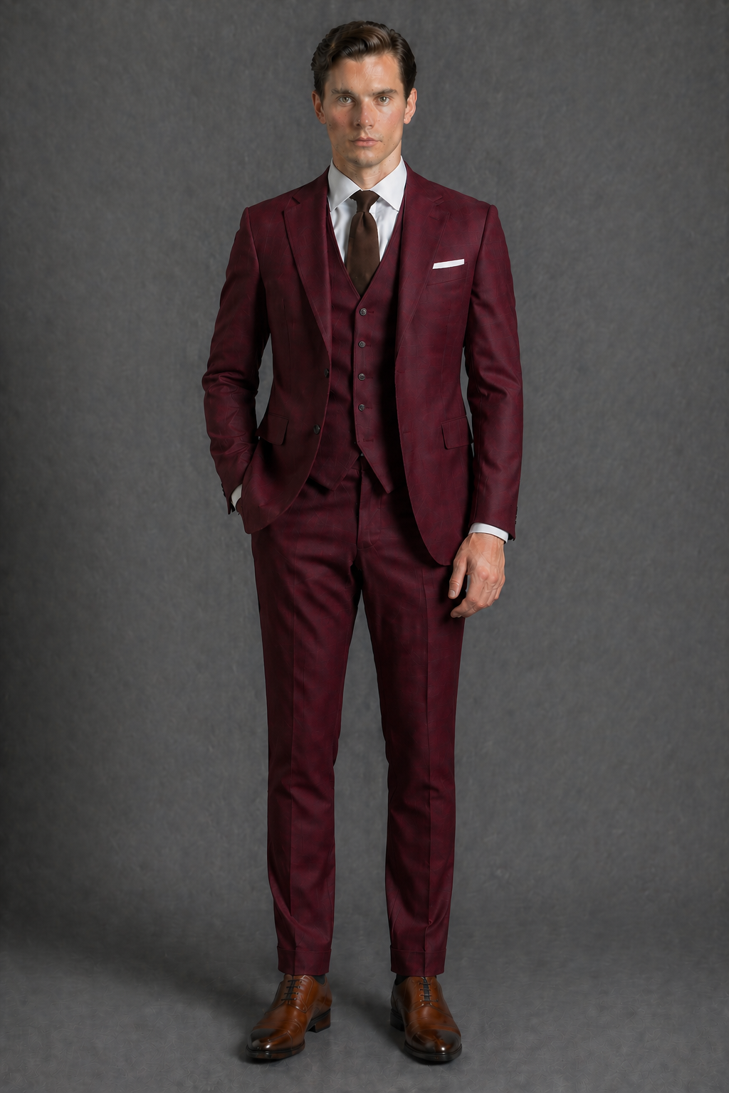 Maroon Wool Slim Fit Suit — Custom Made to Measure