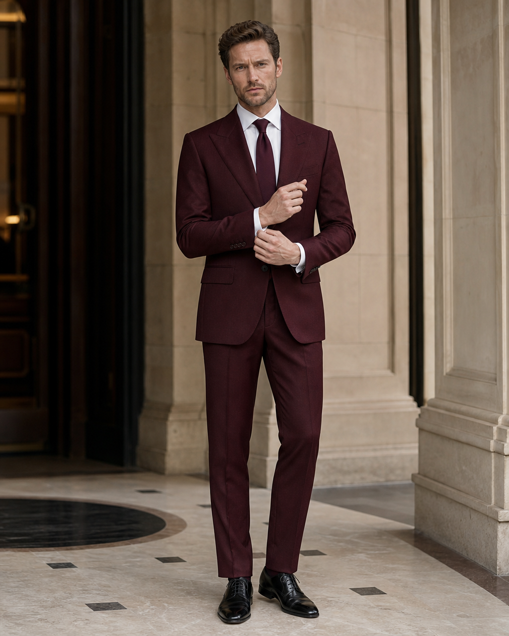 Maroon Cashmere Blend Winter Suit - Custom Made to Measure front view
