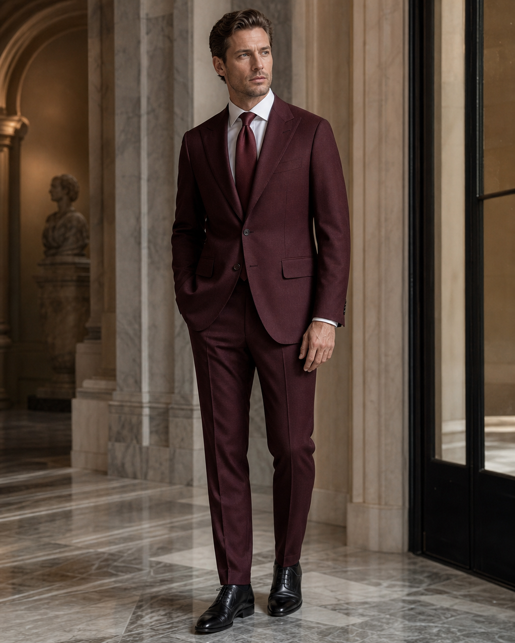 Maroon Cashmere Blend Winter Suit - Custom Made to Measure side back view
