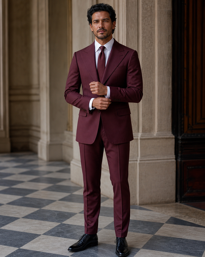 Maroon Cotton Beach Wedding Suit - Custom Made to Measure front view