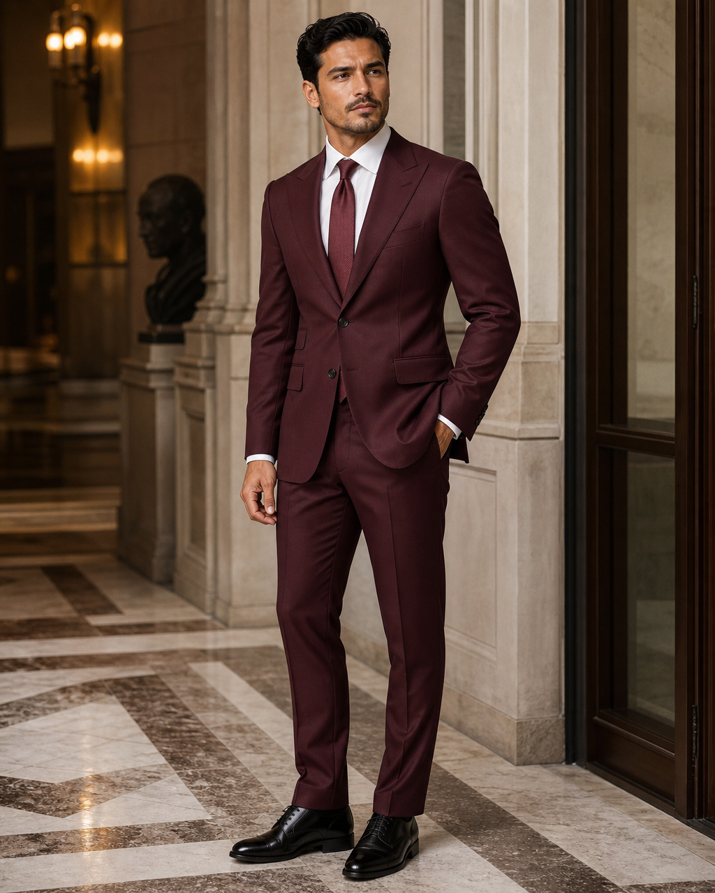 Maroon Cotton Beach Wedding Suit - Custom Made to Measure side back view