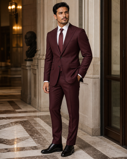 Maroon Cotton Beach Wedding Suit - Custom Made to Measure side back view