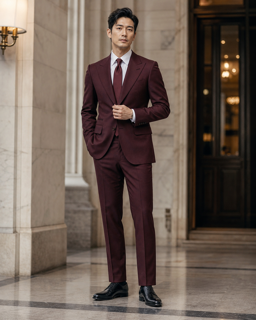 Maroon Cotton Outdoor Wedding Suit - Custom Made to Measure front view