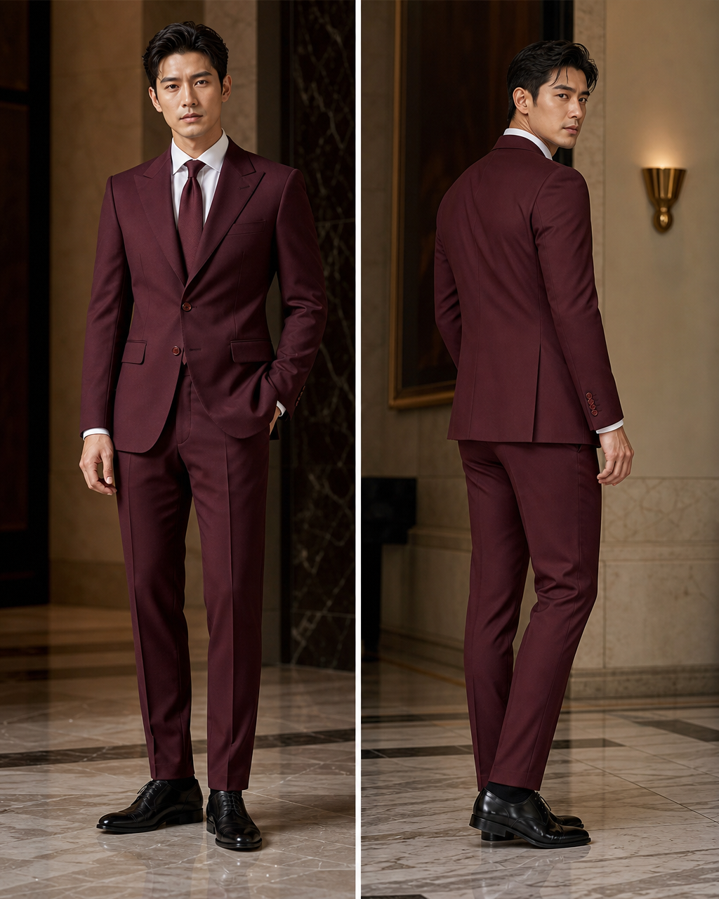 Maroon Cotton Outdoor Wedding Suit - Custom Made to Measure side back view