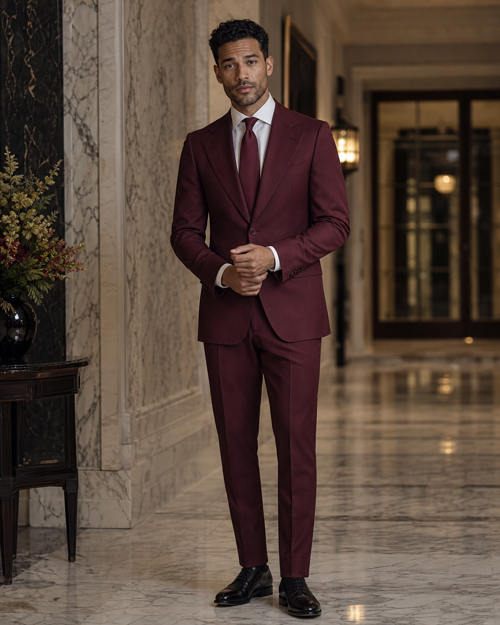 Maroon Cotton Summer Suit - Custom Made to Measure front view