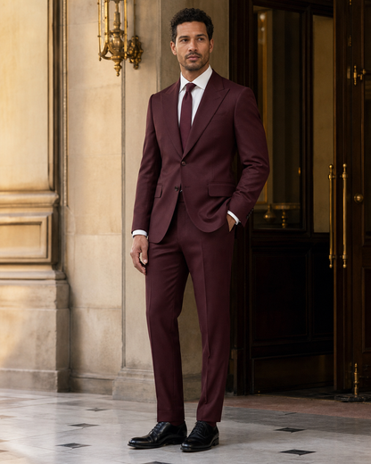 Maroon Cotton Summer Suit - Custom Made to Measure side back view