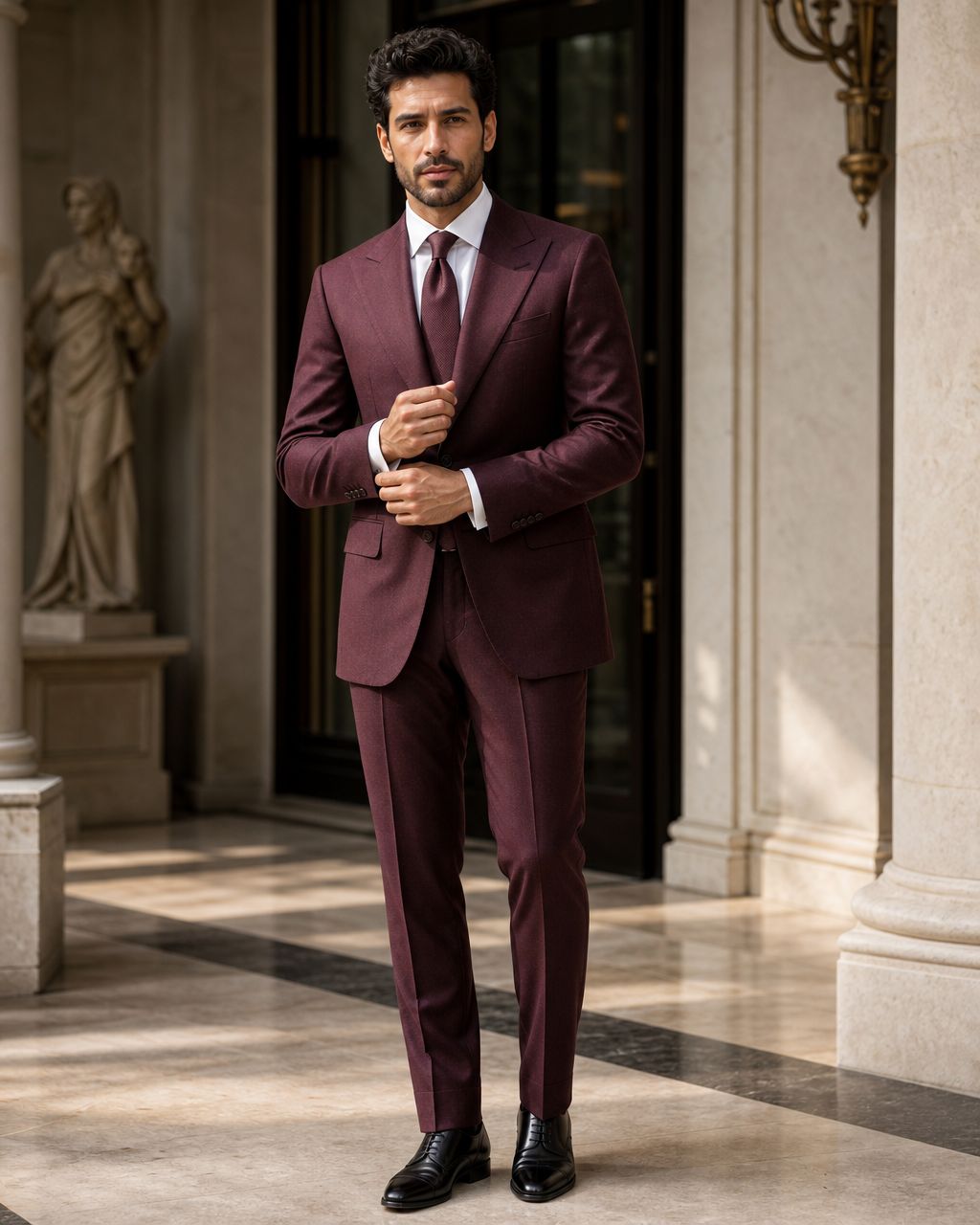 Maroon Flannel Winter Suit - Custom Made to Measure front view