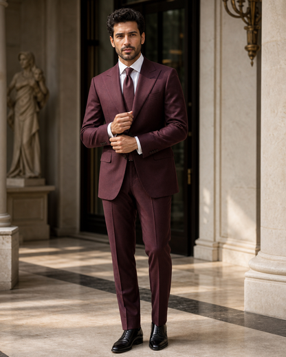 Maroon Flannel Winter Suit - Custom Made to Measure front view