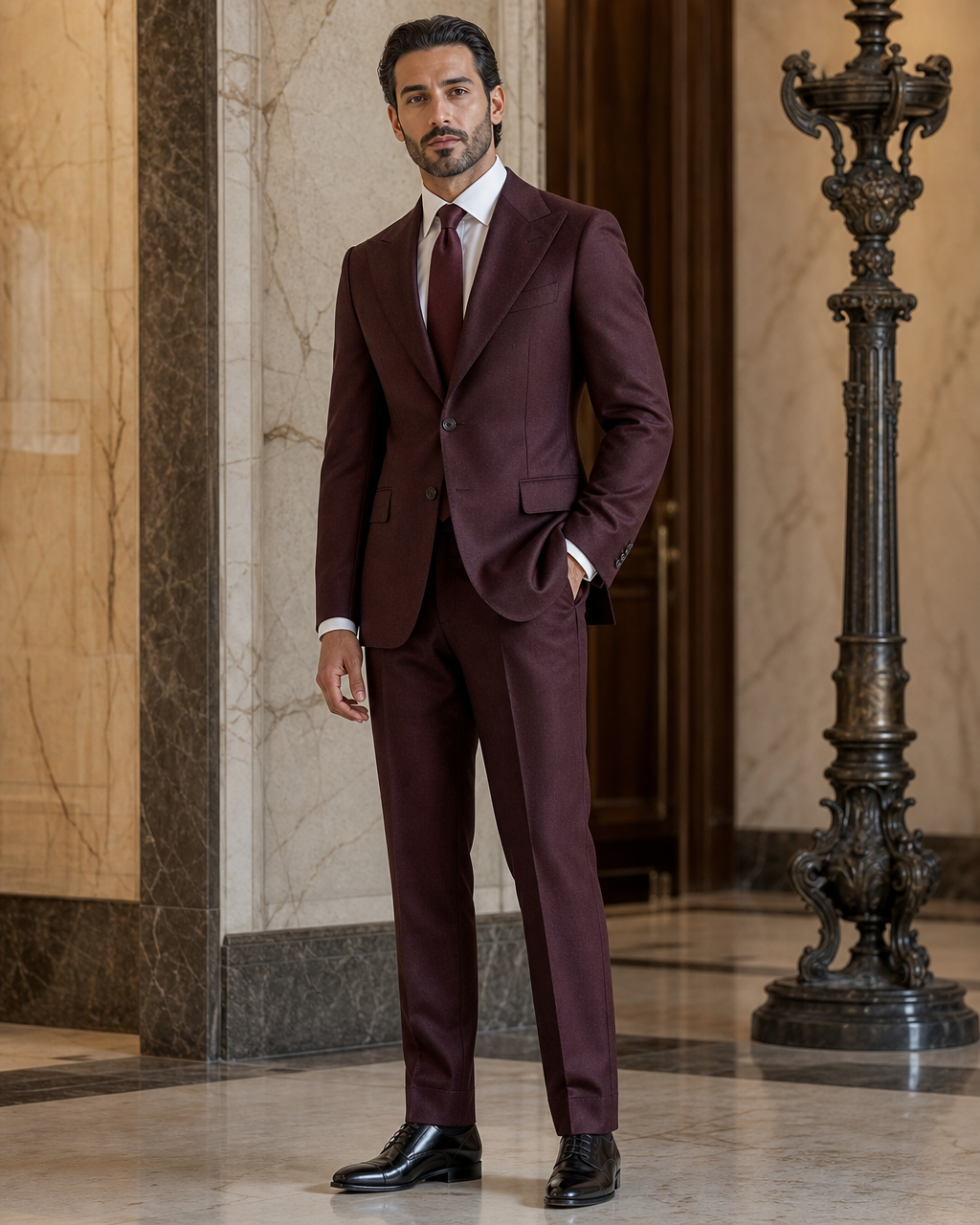 Maroon Flannel Winter Suit - Custom Made to Measure side back view