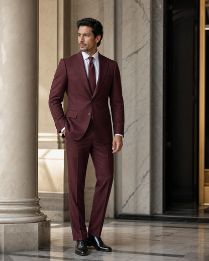 Maroon Linen Outdoor Wedding Suit - Custom Made to Measure side back view