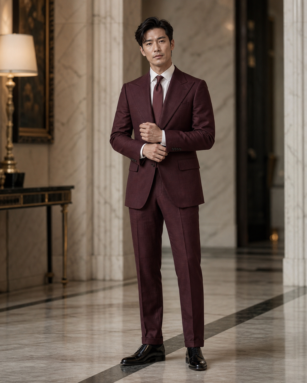 Maroon Linen Summer Suit - Custom Made to Measure front view