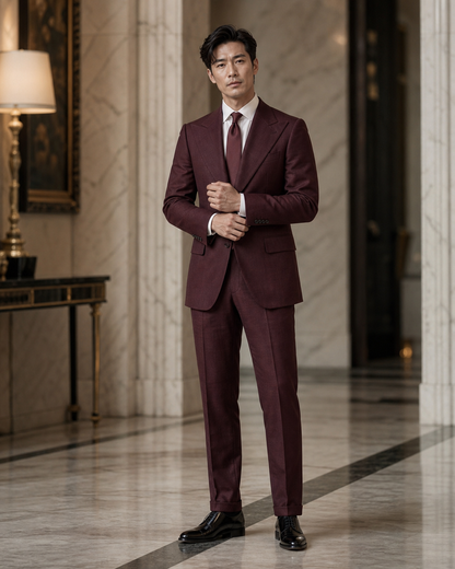 Maroon Linen Summer Suit - Custom Made to Measure front view