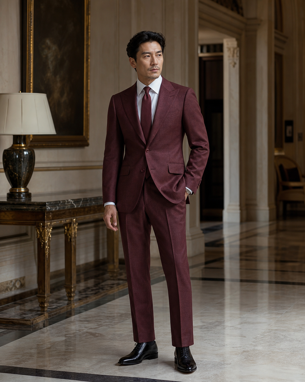 Maroon Linen Summer Suit - Custom Made to Measure side back view
