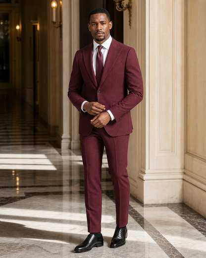 Maroon Seersucker Beach Wedding Suit - Custom Made to Measure front view