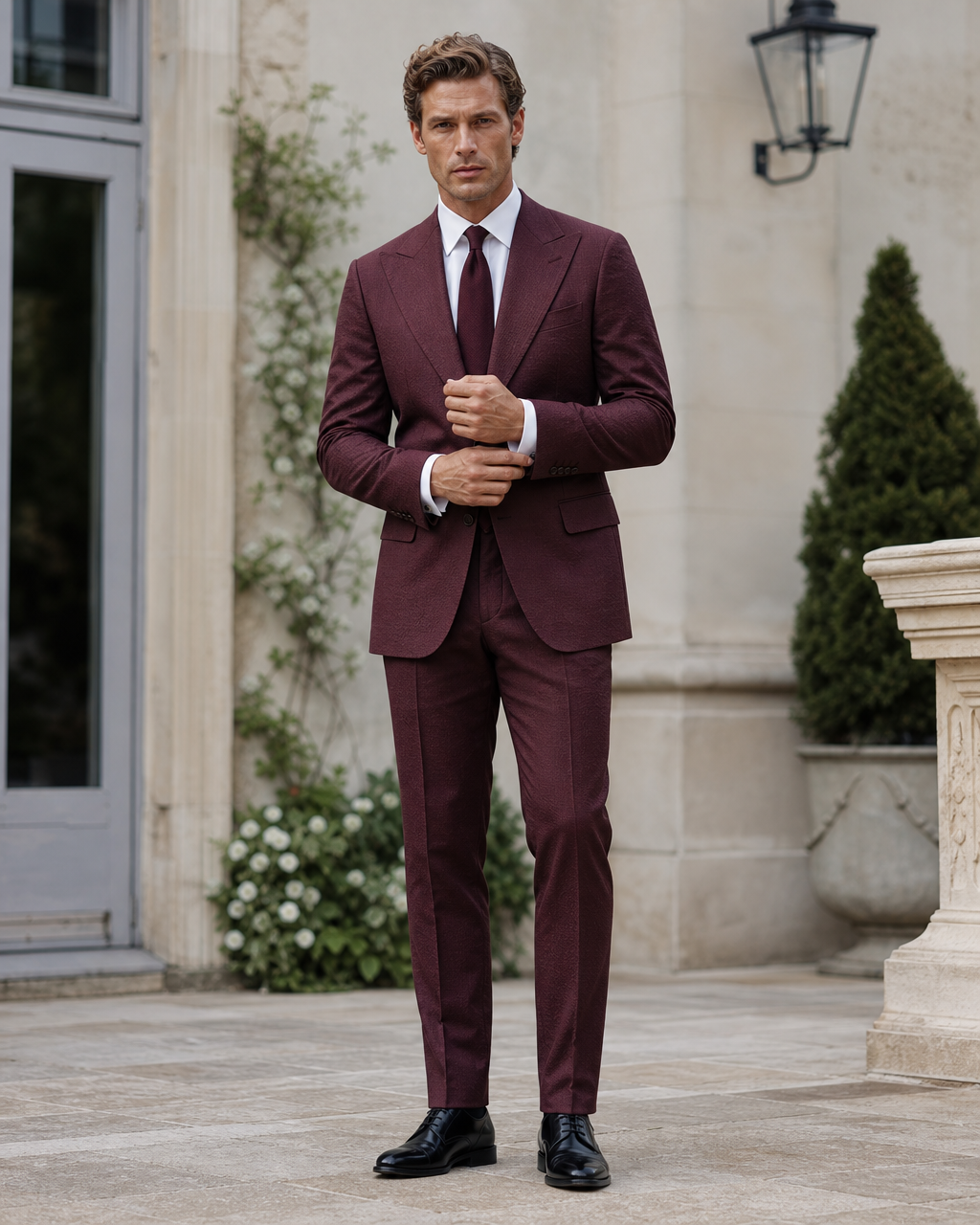 Maroon Seersucker Outdoor Wedding Suit — Custom Made to Measure front view