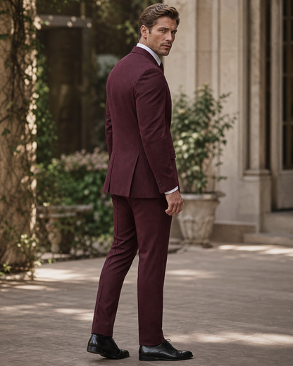 Maroon Seersucker Outdoor Wedding Suit — Custom Made to Measure side back view