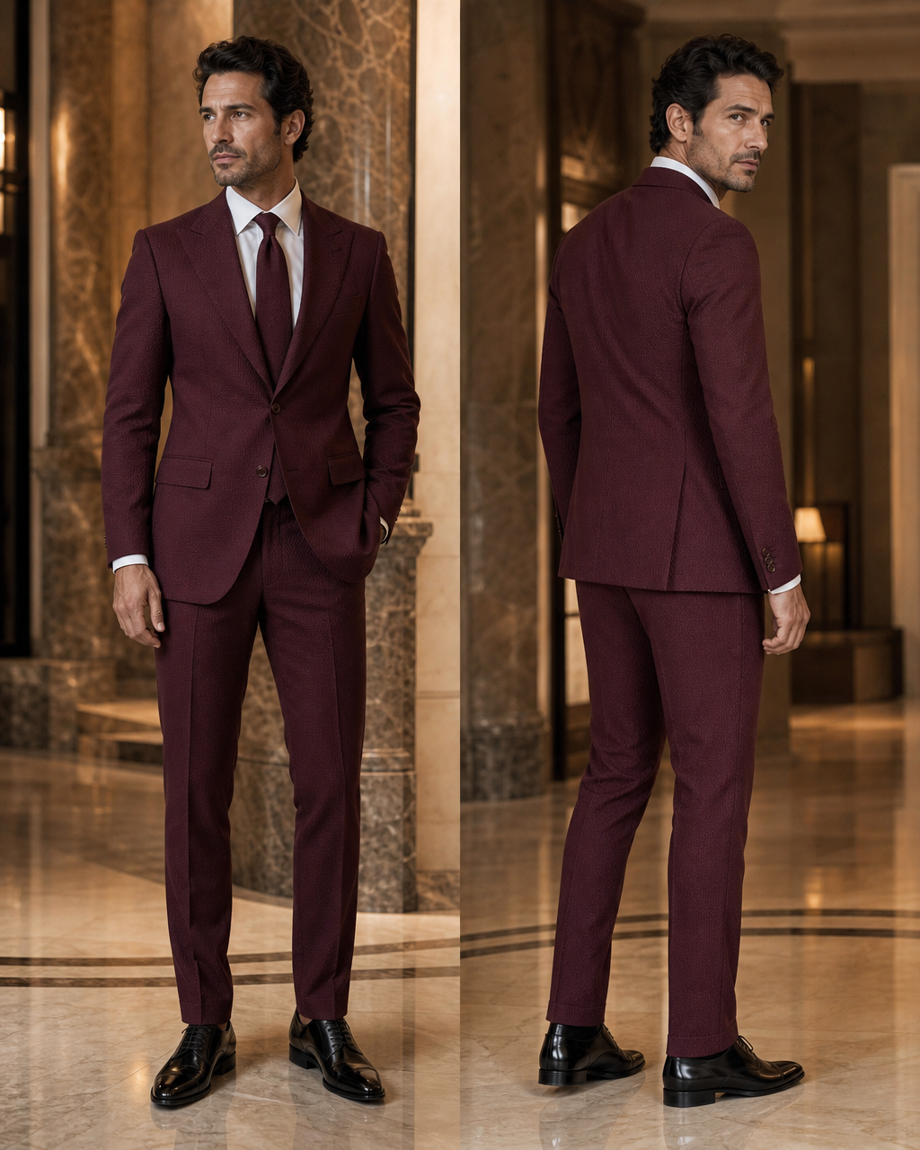 Maroon Seersucker Summer Suit - Custom Made to Measure side back view
