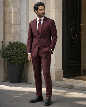Maroon Silk Blend Peak Lapel Suit — Custom Made to Measure — 3
