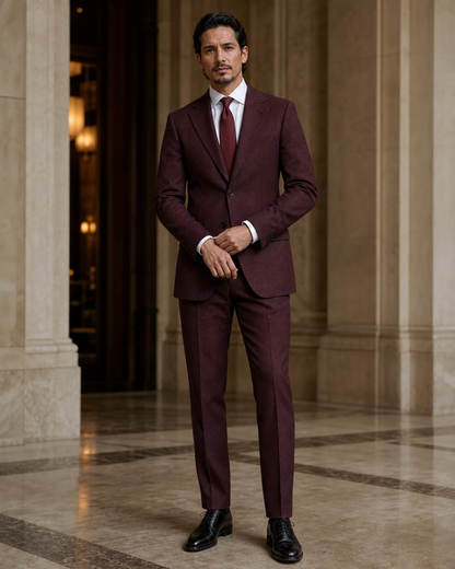Maroon Tweed Winter Suit - Custom Made to Measure front view