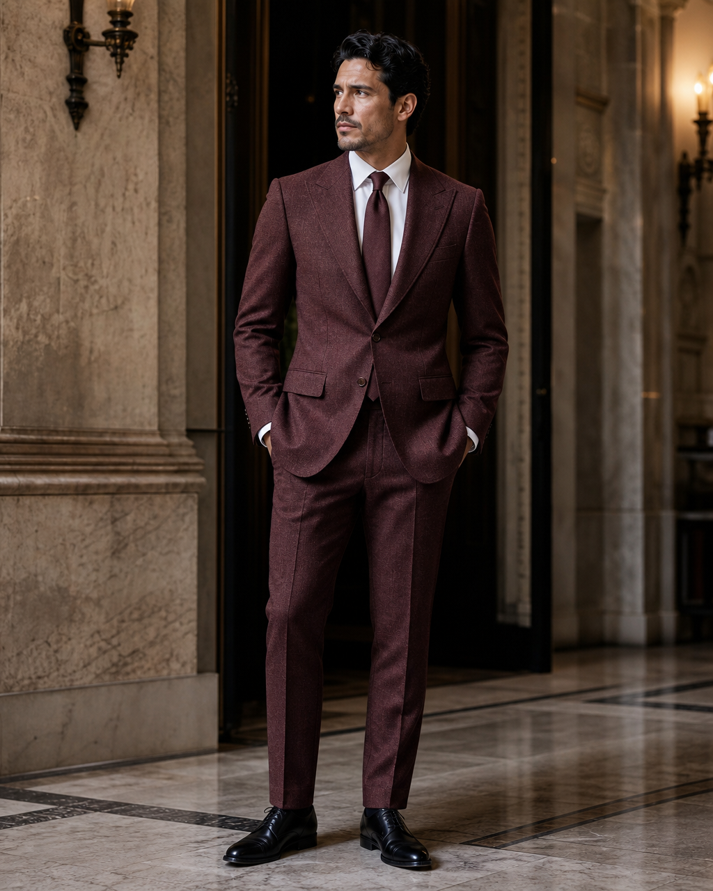 Maroon Tweed Winter Suit - Custom Made to Measure side back view
