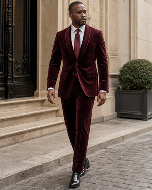 Maroon Velvet Shawl Lapel Suit — Custom Made to Measure — 1