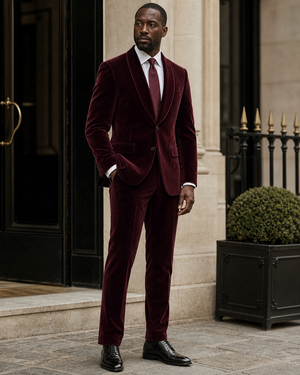 Maroon Velvet Shawl Lapel Suit — Custom Made to Measure — 3