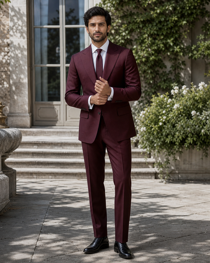 Maroon Wool Outdoor Wedding Suit — Custom Made to Measure front view