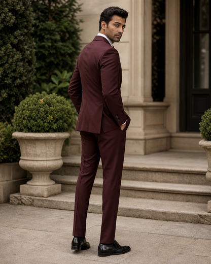 Maroon Wool Outdoor Wedding Suit — Custom Made to Measure side back view