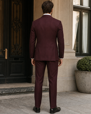 Maroon Wool Shawl Lapel Suit — Custom Made to Measure — 2