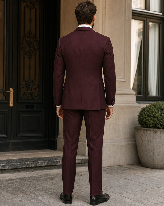 Maroon Wool Shawl Lapel Suit - Custom Made to Measure back view
