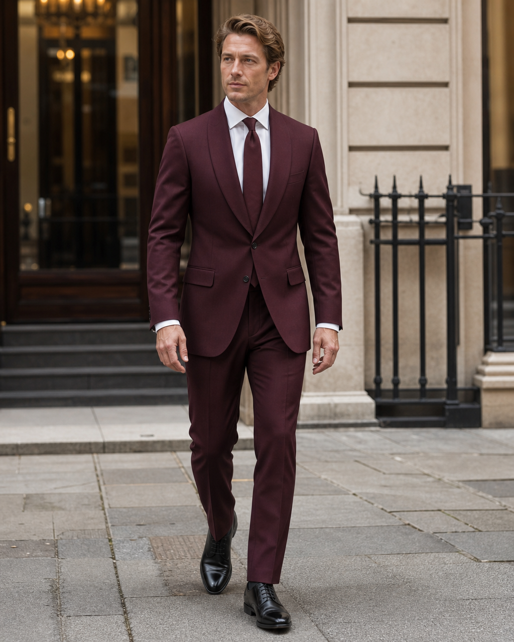 Maroon Wool Shawl Lapel Suit — Custom Made to Measure