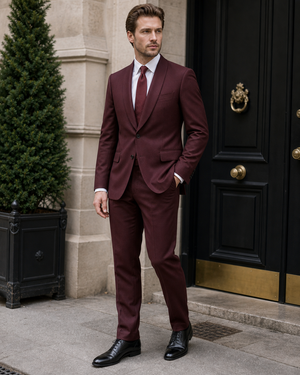 Maroon Wool Shawl Lapel Suit — Custom Made to Measure — 3