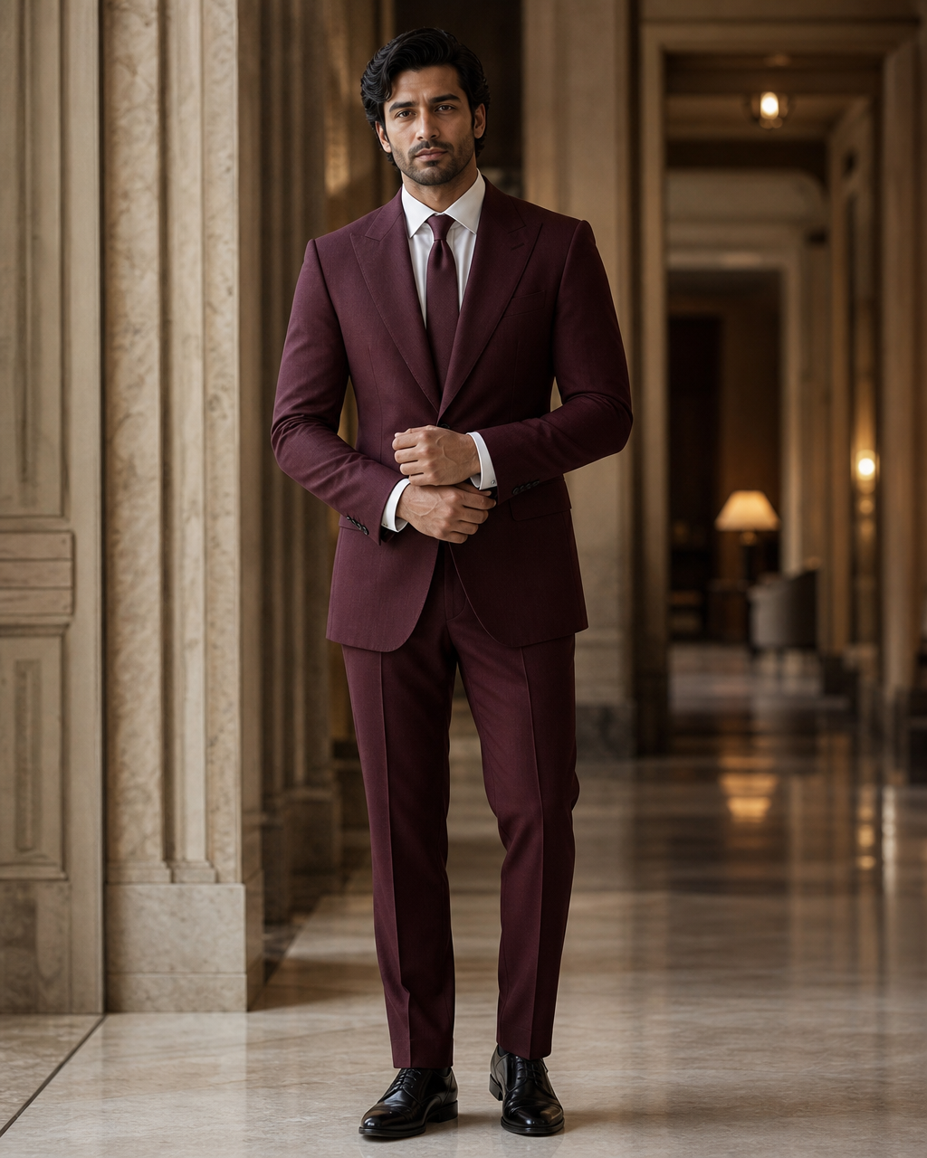 Maroon Wool Winter Suit - Custom Made to Measure front view
