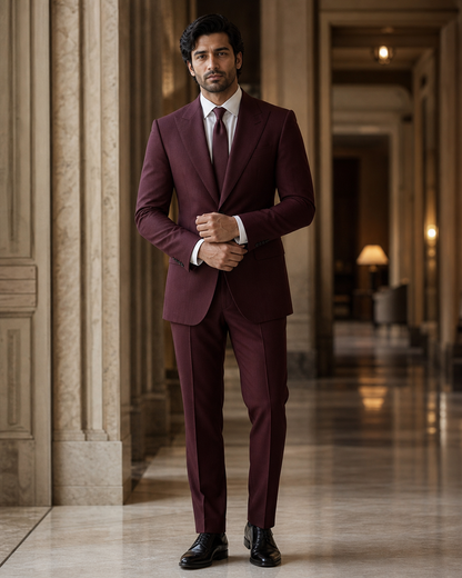 Maroon Wool Winter Suit - Custom Made to Measure front view