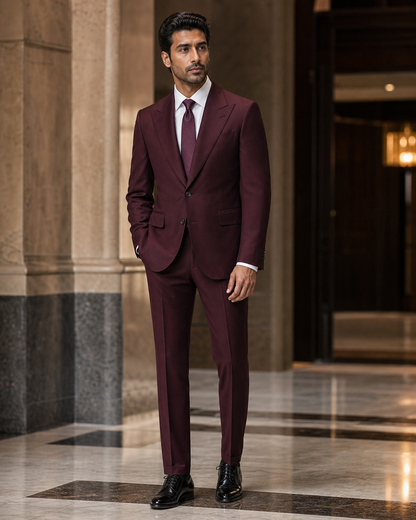 Maroon Wool Winter Suit - Custom Made to Measure side back view