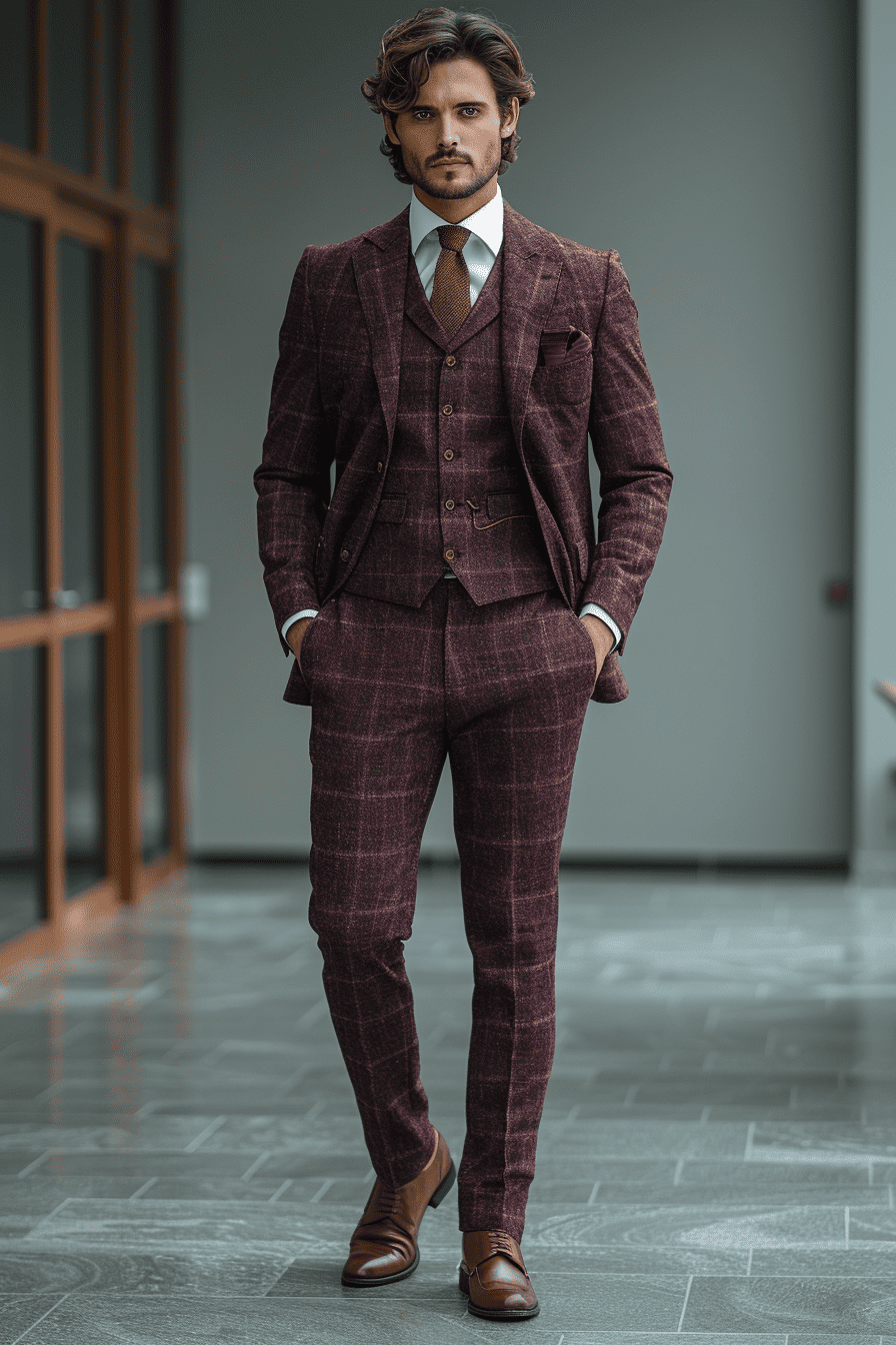 Maroon Silk Blend Cocktail Party Suit — Custom Made to Measure