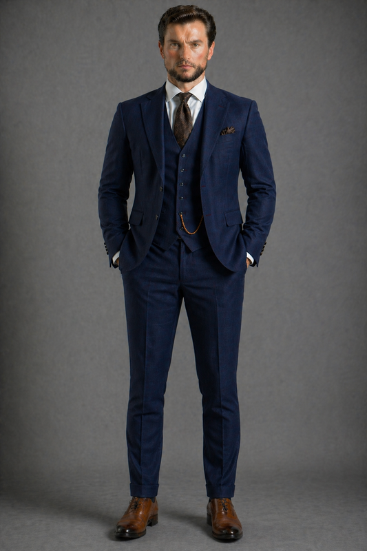 Midnight Blue Linen Slim Fit Suit — Custom Made to Measure