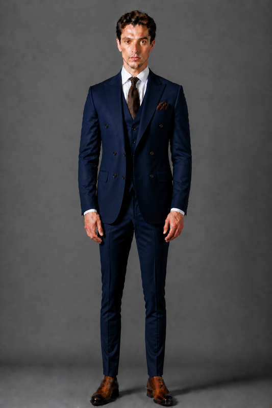 Midnight Blue Silk Blend Groomsmen Suit — Custom Made to Measure