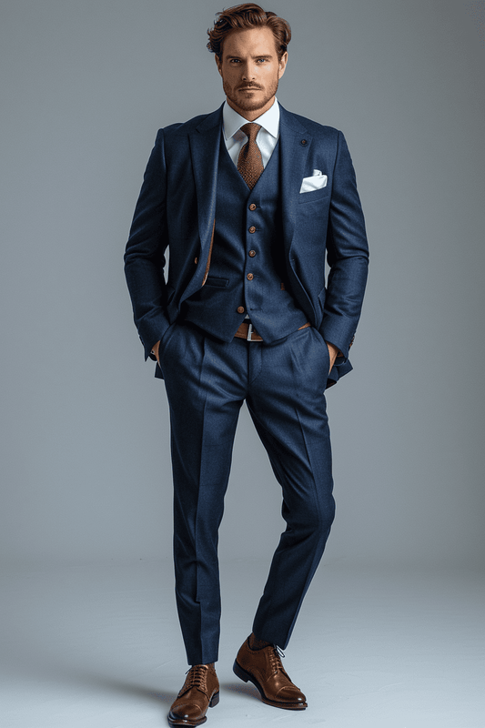 Midnight Blue Wool Wedding Suit — Custom Made to Measure