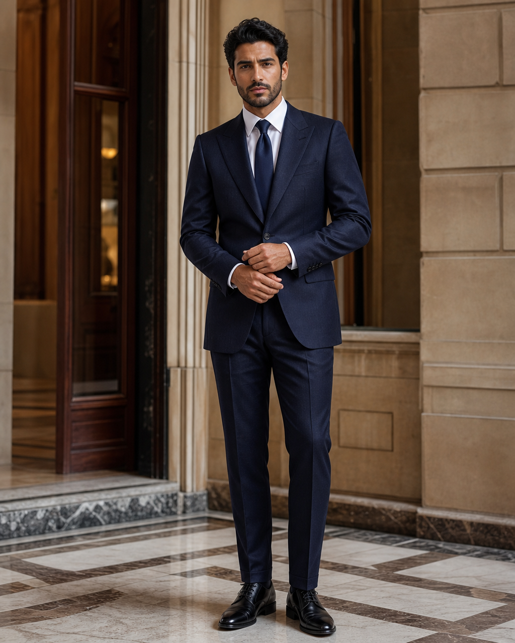 Midnight Blue Cashmere Blend Winter Suit - Custom Made to Measure front view